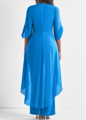 Light Blue jumpsuits & rompers,Plain Color jumpsuits & rompers,ROTITA Light Blue Flower Decoration Chiffon Jumpsuit