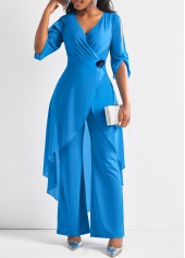 Light Blue jumpsuits & rompers,Plain Color jumpsuits & rompers,ROTITA Light Blue Flower Decoration Chiffon Jumpsuit