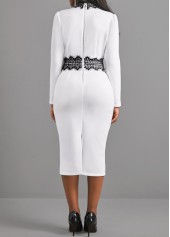 White dresses,Plain Color dresses,ROTITA Lace Patchwork White Long Sleeve Dress