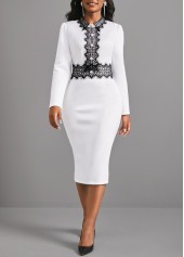 ROTITA Lace Patchwork White Long Sleeve Dress