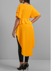 Ginger tops,Plain Color tops,ROTITA Ginger V Neck Dip Hem Short Sleeve Belted Blouse