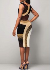 Geometric dresses,Printed Sleeveless Brown V Neck Dress