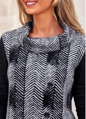 Black tops,Chevron tops,ROTITA Decorative Button Chevron Print Black Cowl Neck Sweatshirt