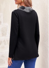 Black tops,Chevron tops,ROTITA Decorative Button Chevron Print Black Cowl Neck Sweatshirt