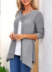 Grey plus size,Plain Color plus size,ROTITA Plus Size Grey Cowl Neck Long Sleeve Sweatshirt