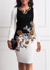 Black dresses,Tribal dresses,Split Neck Paisley Print Black Dress