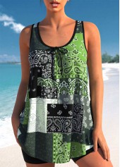 Rotita Tankini-Oberteil mit Schleife und Paisleymuster in Schwarzgrün-Kein Boden