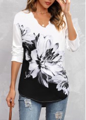 Black tops,Floral tops,Long Sleeve Black Floral Print Blouse