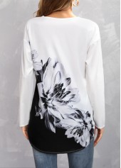 Black tops,Floral tops,Long Sleeve Black Floral Print Blouse