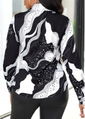 White tops,Galaxy tops,Galaxy Print White Shirt Collar Long Sleeve Blouse
