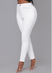 White bottoms,Plain Color bottoms,High Waisted White Skinny Zipper Fly Pants