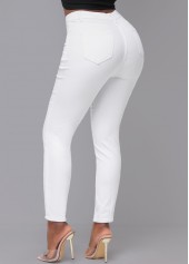 White bottoms,Plain Color bottoms,High Waisted White Skinny Zipper Fly Pants