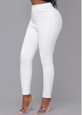 White bottoms,Plain Color bottoms,High Waisted White Skinny Zipper Fly Pants