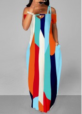 ROTITA Short Sleeve Double Straps Multi Color Maxi Dress
