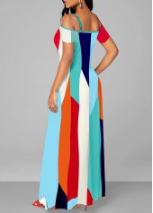 Multi Color dresses,Geometric dresses,ROTITA Short Sleeve Double Straps Multi Color Maxi Dress
