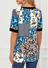 Multi Color tops,Tribal tops,ROTITA Split Neck Paisley Print Short Sleeve Blouse