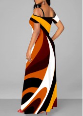 Multi Color dresses,Geometric dresses,ROTITA Double Side Pockets Strappy Cold Shoulder Dress