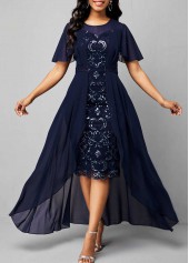 ROTITA Sequin Chiffon Embroidered Round Neck Dress