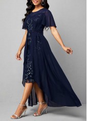 Plain Color dresses,ROTITA Sequin Chiffon Embroidered Round Neck Dress