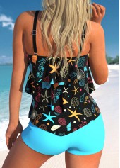 Multi Color plus size,Animal Print plus size,ROTITA Marine Life Print Plus Size Layered Hem Tankini Set