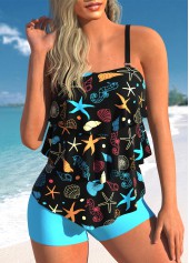 Multi Color plus size,Animal Print plus size,ROTITA Marine Life Print Plus Size Layered Hem Tankini Set
