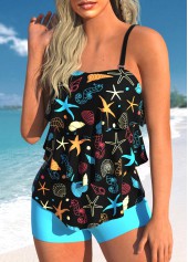 Multi Color plus size,Animal Print plus size,ROTITA Marine Life Print Plus Size Layered Hem Tankini Set