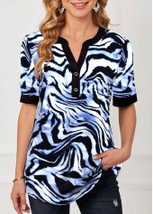 ROTITA Black Zebra Print Split Neck Blouse
