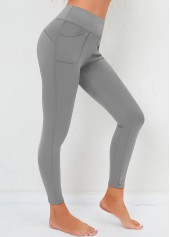 Light Grey bottoms,Plain Color bottoms,Skinny High Waisted Double Side Pockets Light Grey Leggings