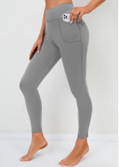 Skinny High Waisted Double Side Pockets Light Grey Leggings