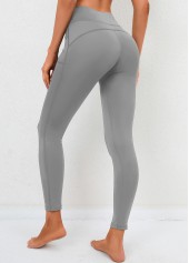Light Grey bottoms,Plain Color bottoms,Skinny High Waisted Double Side Pockets Light Grey Leggings
