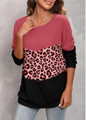 Dusty Pink tops,Leopard tops,ROTITA Leopard Dusty Pink Round Neck Sweatshirt