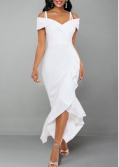 ROTITA White Strappy Cold Shoulder Short Sleeve Dress