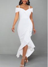 White dresses,Plain Color dresses,ROTITA White Strappy Cold Shoulder Short Sleeve Dress