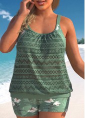 ROTITA Plus Size Floral Print Sage Green Tankini Set