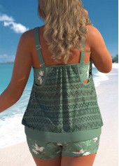 Sage Green plus size,Floral plus size,ROTITA Plus Size Floral Print Sage Green Tankini Set