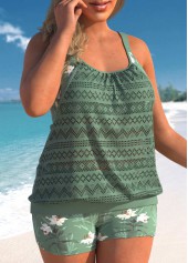Sage Green plus size,Floral plus size,ROTITA Plus Size Floral Print Sage Green Tankini Set