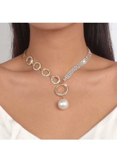 Gold Pearl Rhinestone Circular Shape Necklace