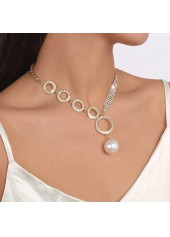 Gold jewelry,Other jewelry,Gold Pearl Rhinestone Circular Shape Necklace