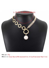 Gold jewelry,Other jewelry,Gold Pearl Rhinestone Circular Shape Necklace