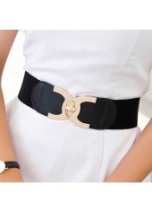 Black Wide Elastic Design Faux Leather Belt