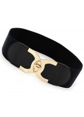 Black accessories,Black Wide Elastic Design Faux Leather Belt