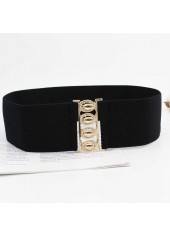 Black Wide Elastic Design Metal Detail Belt
