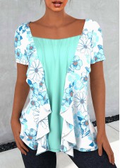 ROTITA T-shirt à volants vert menthe à imprimé floral