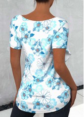 Mint Green tops,Floral tops,ROTITA Floral Print Mint Green Flounce T Shirt