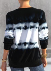 Black tops,Tie Dye tops,ROTITA Black Split Neck Tie Dye Print Sweatshirt