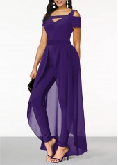 ROTITA Cold Shoulder Purple Short Sleeve Jumpsuit