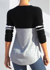 Black tops,Contrast Color tops,ROTITA Cutout Detail Long Sleeve Black T Shirt