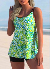 Light Green swimwear,Floral swimwear,ROTITA Floral Print Double Straps Light Green Tankini Top