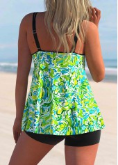 Light Green swimwear,Floral swimwear,ROTITA Floral Print Double Straps Light Green Tankini Top