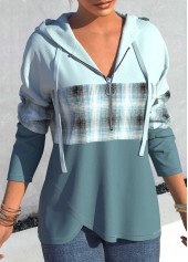 Multi Color plus size,Plaid plus size,ROTITA Multi Color Drawstring Plus Size Tartan Print Hoodie